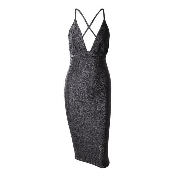 Rochie elegantă de damă cu decolteu adânc în auriu și negru