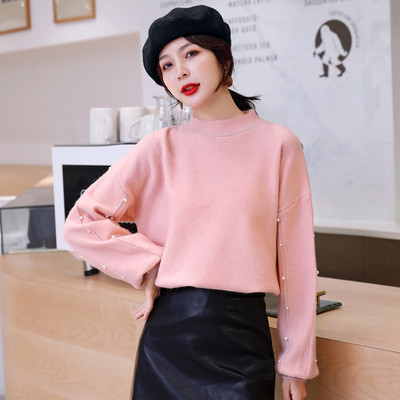 Νέο μοντέλο μοντέρνο γυναικέιο πουλόβερμε πέρλες και λαιμόκοψη