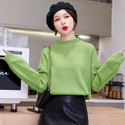 Νέο μοντέλο μοντέρνο γυναικέιο πουλόβερμε πέρλες και λαιμόκοψη