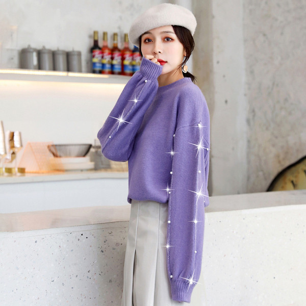 Pulover de dama modern model nou cu perle si decolteu O