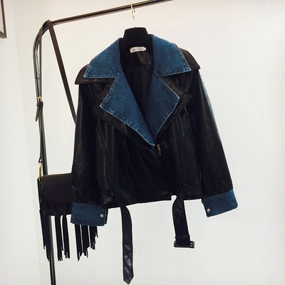 Geaca de piele de dama model nou cu decolteu spitz de culoare neagra