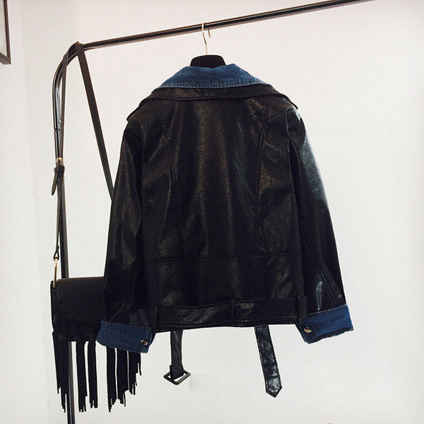 Geaca de piele de dama model nou cu decolteu spitz de culoare neagra