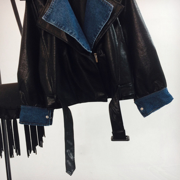 Geaca de piele de dama model nou cu decolteu spitz de culoare neagra