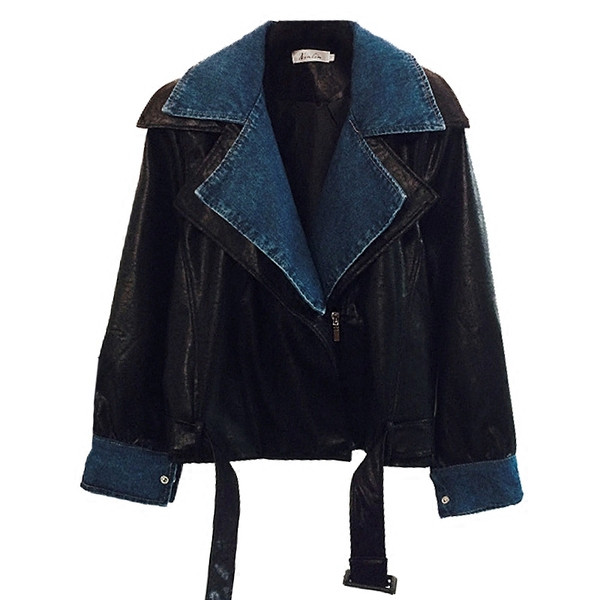 Geaca de piele de dama model nou cu decolteu spitz de culoare neagra