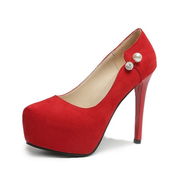 Elegáns női cipő magassarkúval és gyöngyökkel fekete és piros színben