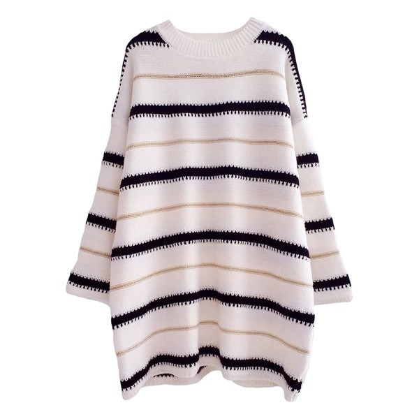 Pulover de dama modern cu dungi lungi in doua culori cu decolteu oval