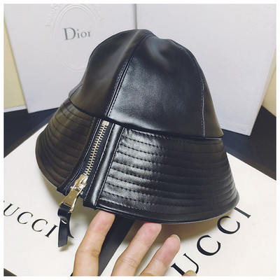 Palarie de dama din piele model nou cu fermoar de culoare neagra