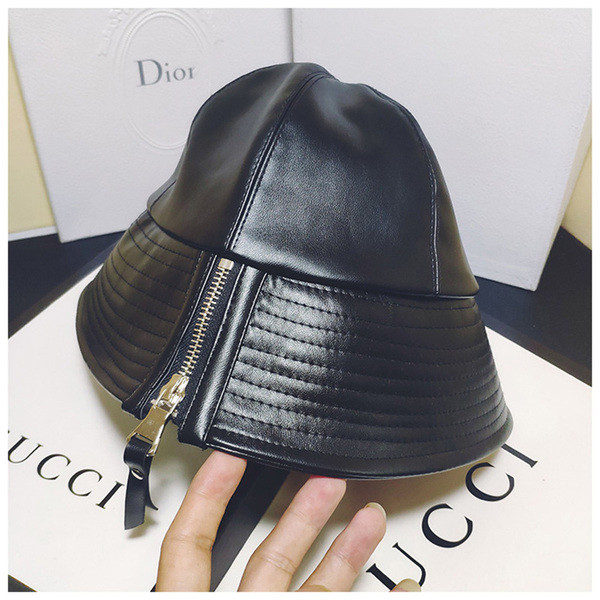 Palarie de dama din piele model nou cu fermoar de culoare neagra