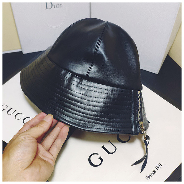 Palarie de dama din piele model nou cu fermoar de culoare neagra