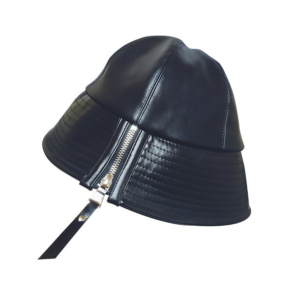 Palarie de dama din piele model nou cu fermoar de culoare neagra