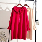 Rochie de iarna dama cu panglica in trei culori cu maneci lungi