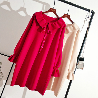 Rochie de iarna dama cu panglica in trei culori cu maneci lungi