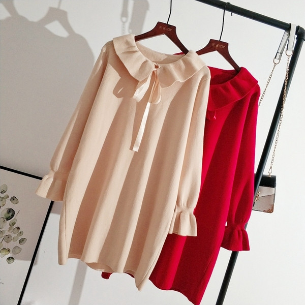 Rochie de iarna dama cu panglica in trei culori cu maneci lungi