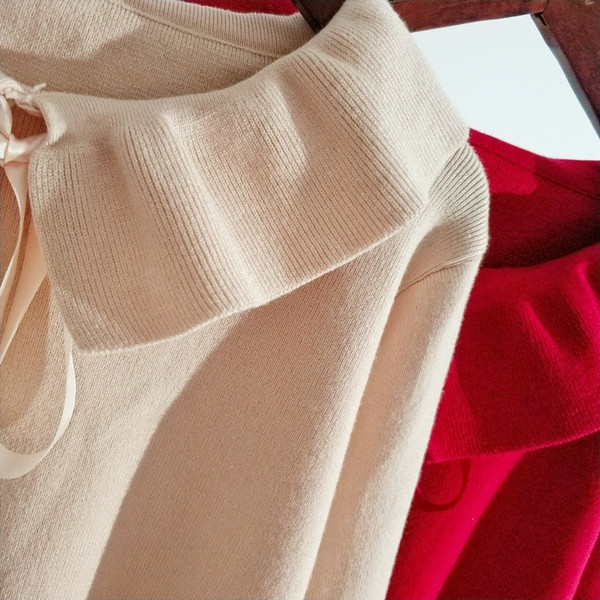 Rochie de iarna dama cu panglica in trei culori cu maneci lungi