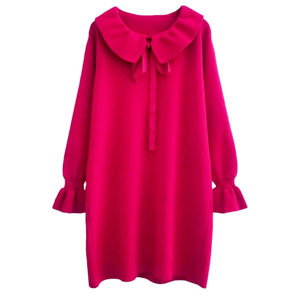 Rochie de iarna dama cu panglica in trei culori cu maneci lungi