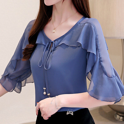 Bluza de dama actuala in patru culori cu cravate si decolteu in V