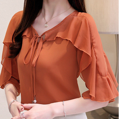 Bluza de dama actuala in patru culori cu cravate si decolteu in V