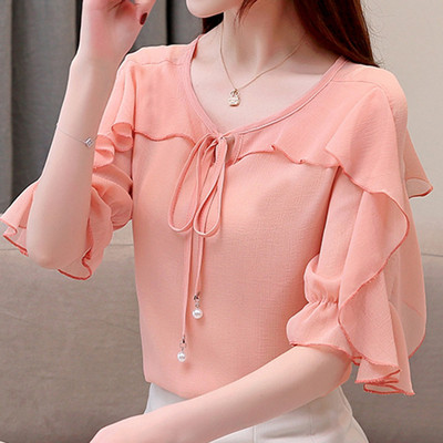 Bluza de dama actuala in patru culori cu cravate si decolteu in V