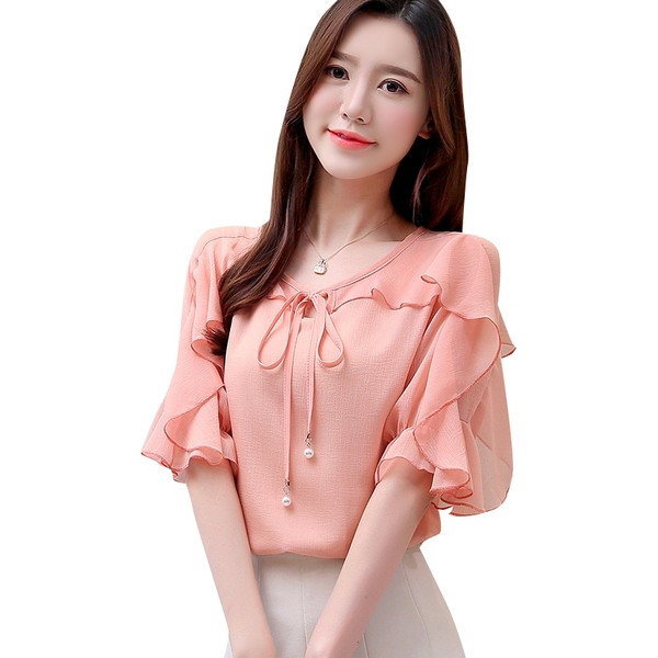 Bluza de dama actuala in patru culori cu cravate si decolteu in V