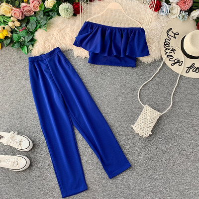 Μοντέρνο γυναικείο σετ - κοντό παντελόνι με ψηλή μέσης σε διάφορα χρώματα