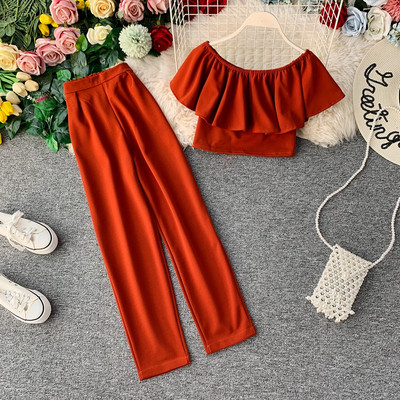 Μοντέρνο γυναικείο σετ - κοντό παντελόνι με ψηλή μέσης σε διάφορα χρώματα