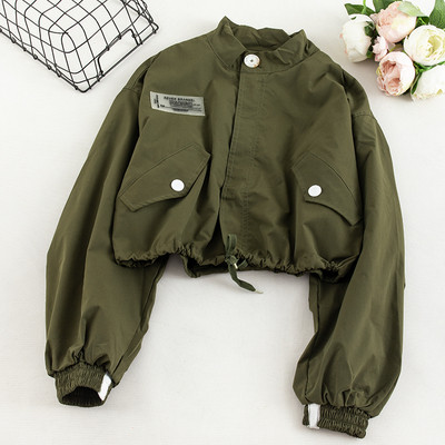 Geaca de dama de toamna cu buzunar si nasturi in negru, verde si galben