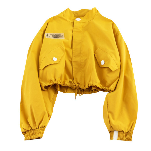 Geaca de dama de toamna cu buzunar si nasturi in negru, verde si galben