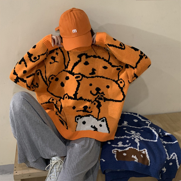 Pulover de dama lat in albastru si portocaliu