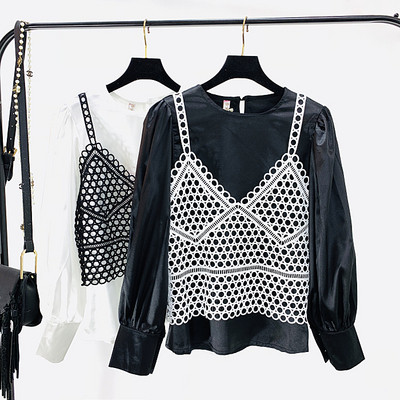 Maieu de damă tricotat cu decolteu spitz în două culori