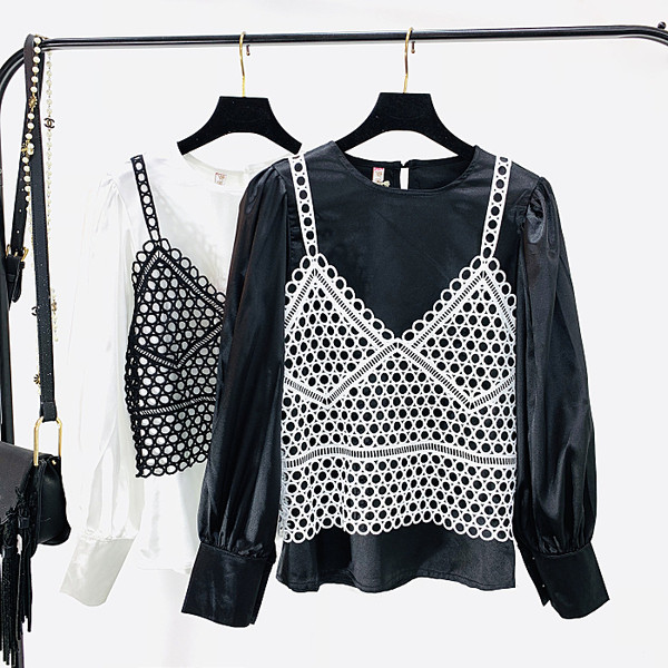 Maieu de damă tricotat cu decolteu spitz în două culori