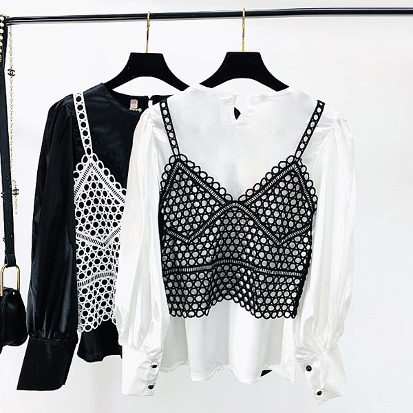 Maieu de damă tricotat cu decolteu spitz în două culori