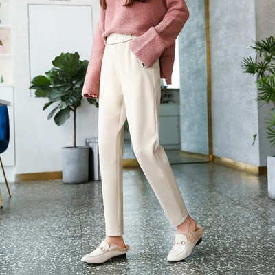 Pantaloni de dama la moda cu talie inalta si buzunare in negru, bej si gri