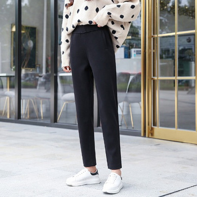 Pantaloni de dama la moda cu talie inalta si buzunare in negru, bej si gri