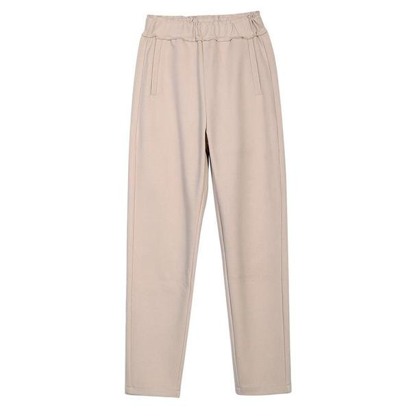 Pantaloni de dama la moda cu talie inalta si buzunare in negru, bej si gri