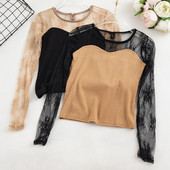 Bluză de damă elegantă cu mâneci din dantelă și decolteu oval în patru culori