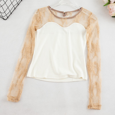 Bluză de damă elegantă cu mâneci din dantelă și decolteu oval în patru culori