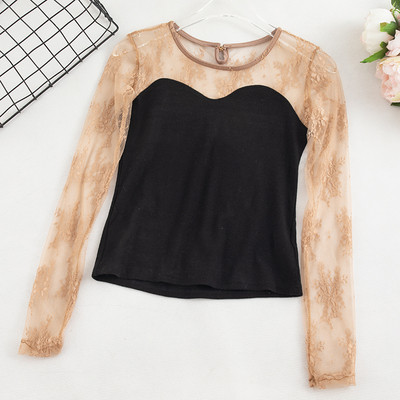 Bluză de damă elegantă cu mâneci din dantelă și decolteu oval în patru culori