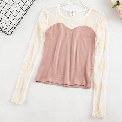 Bluză de damă elegantă cu mâneci din dantelă și decolteu oval în patru culori