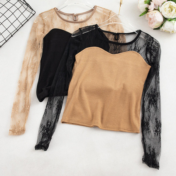 Bluză de damă elegantă cu mâneci din dantelă și decolteu oval în patru culori