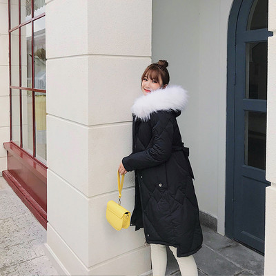 Χειμερινό μακρύ γυναικείο μπουφάν με ζώνη και κουκούλα σε διάφορα χρώματα