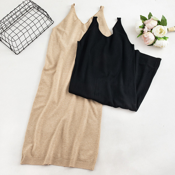 Rochie casual de dama cu bretele in bej si negru