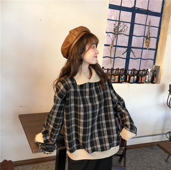 Női kockás széles pulóver két színben