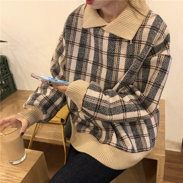 Női kockás széles pulóver két színben