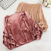 Μοντέρνα γυναικεία μπλούζα βελούδο με μανίκια 3/4 σε διάφορα χρώματα