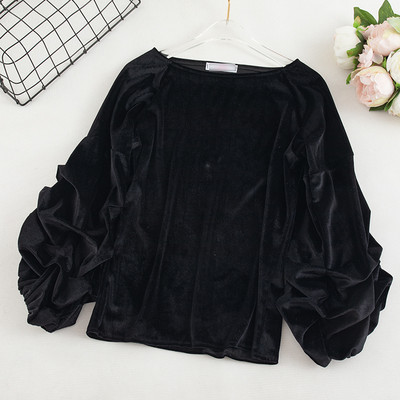 Μοντέρνα γυναικεία μπλούζα βελούδο με μανίκια 3/4 σε διάφορα χρώματα