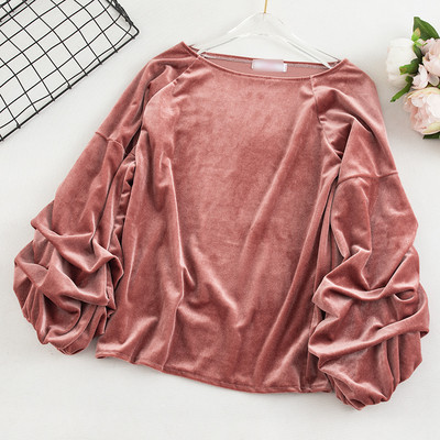 Μοντέρνα γυναικεία μπλούζα βελούδο με μανίκια 3/4 σε διάφορα χρώματα