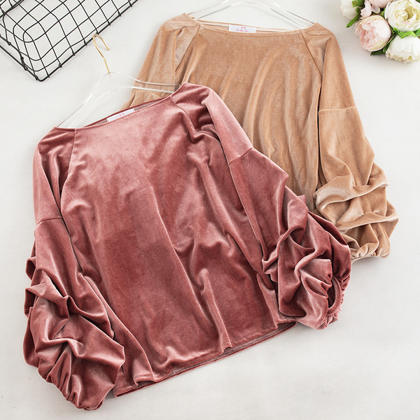 Μοντέρνα γυναικεία μπλούζα βελούδο με μανίκια 3/4 σε διάφορα χρώματα