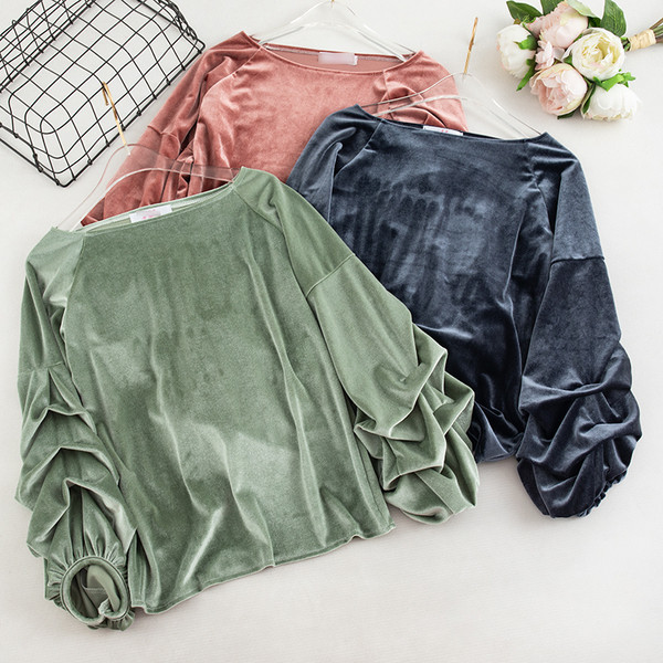 Μοντέρνα γυναικεία μπλούζα βελούδο με μανίκια 3/4 σε διάφορα χρώματα