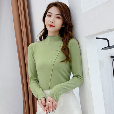 Modern női pulóver alacsony pólógallérral, kék, fekete, zöld, fehér és bézs színekben