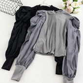 Alkalmi női blúz ovális nyakkivágással és hosszú ujjú öt színben